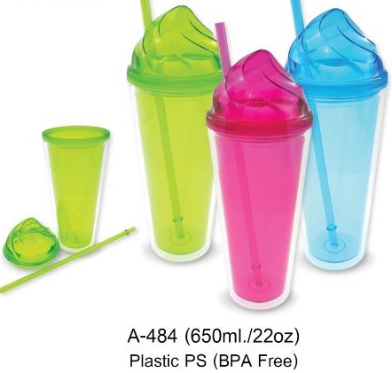 แก้วพลาสติก แก้วแถมหลอดแข็ง แก้วพลาสติกแข็งพรีเมี่ยม รหัส A484 ขนาด 650 ml