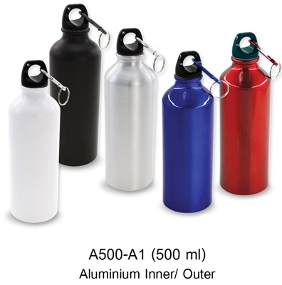 กระบอกน้ำอะลูมิเนียม แนวสปอต ขนาด 500 ml พรีเมี่ยม ฟรีสกรีน 1 สี 1 ตำแหน่ง รหัส A500-A1